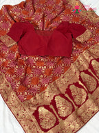fabric texture of soft red fabric saree