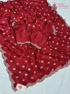border detailing of soft red silk saree