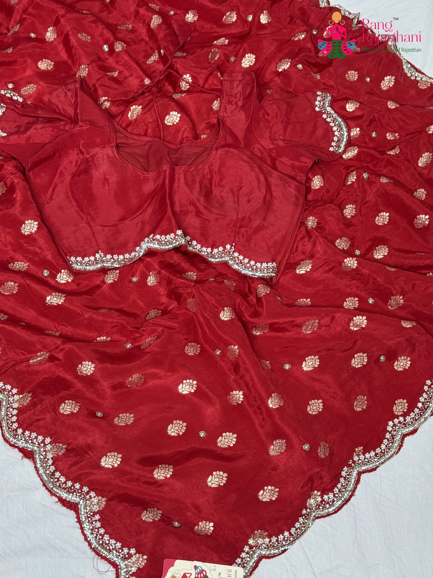 fabric texture of soft red silk saree