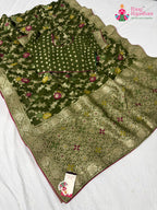 fabric texture of statement green fabric saree