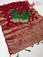 border detailing of statement red georgette saree