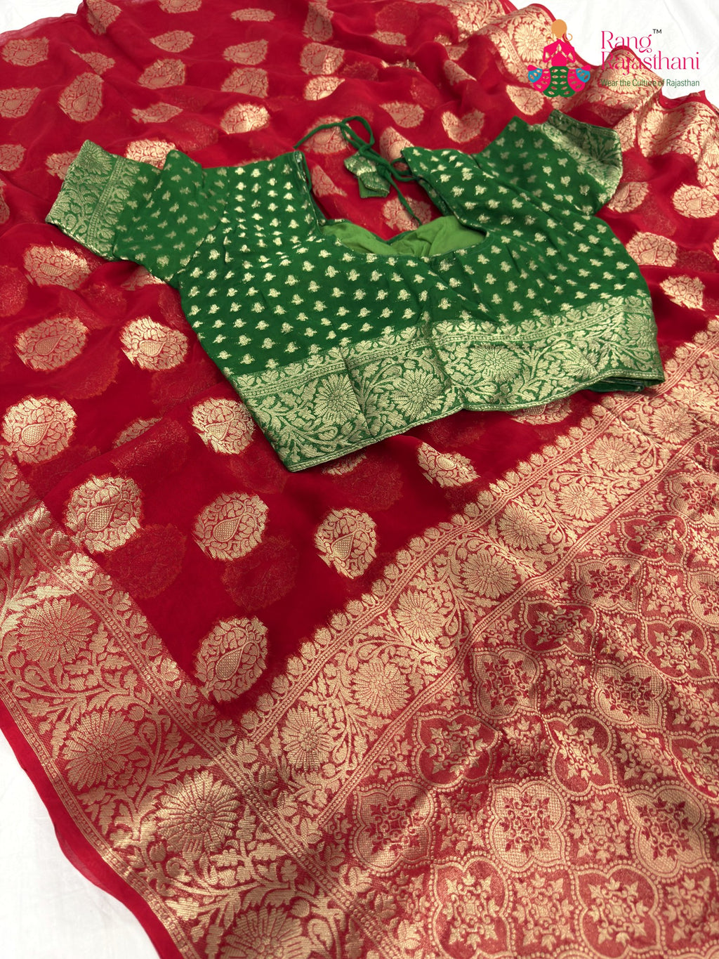 fabric texture of statement red georgette saree