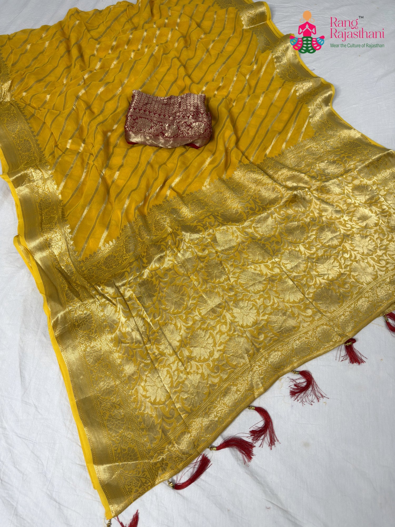 Yellow Georgette Celebration Saree : Banarasi Sunshine Bloom