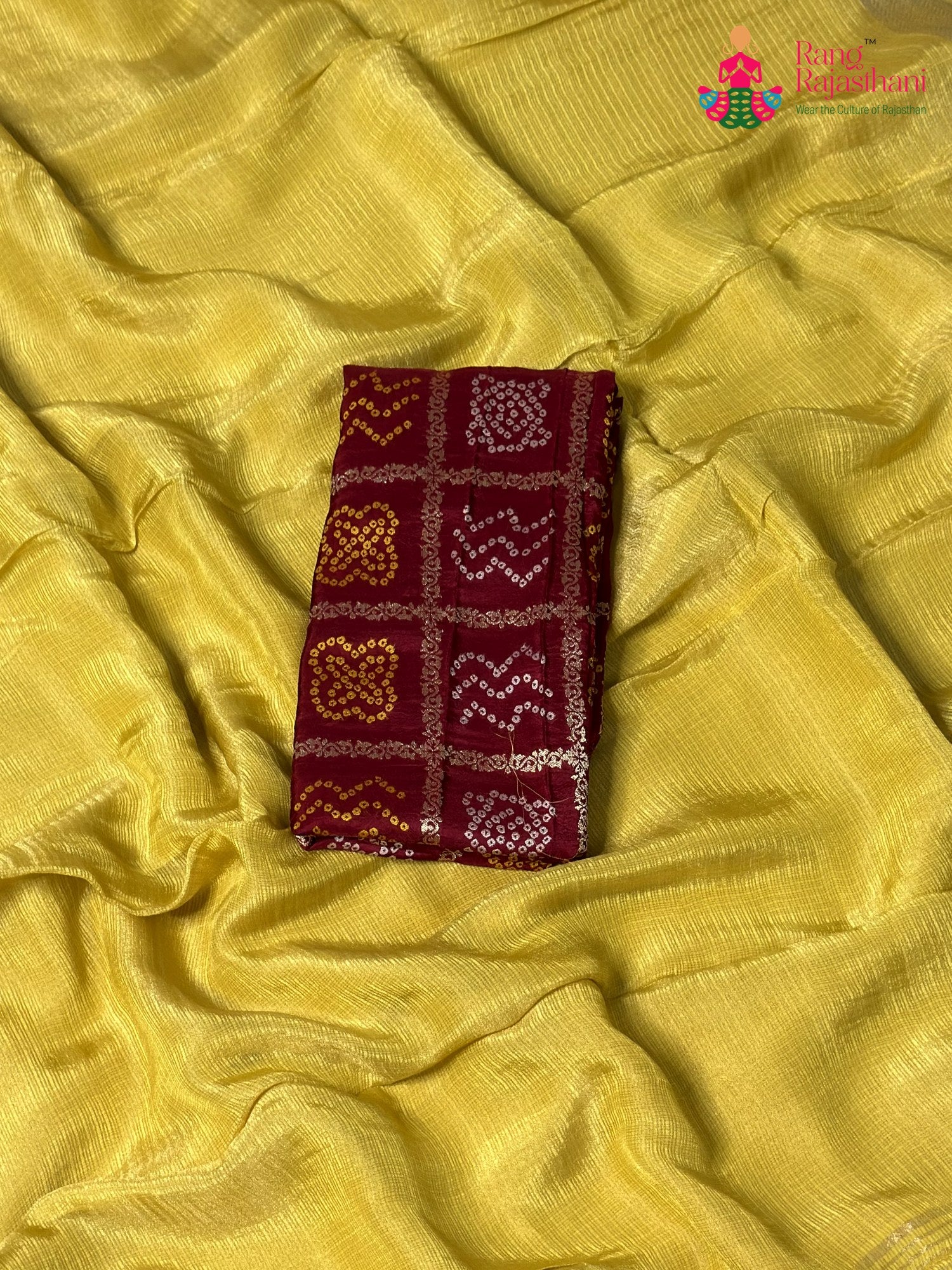 fabric texture of sunlit yellow pure kota silk banarasi zari border saree rajasthani grace
