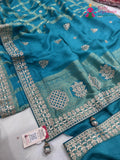 teal art silk gotta patti saree for wedding reception by Rang Rajasthani