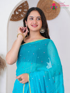 Firozi PureChiffon saree with Mirror close up detailing