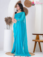 Firozi PureChiffon saree with Mirror side drape view