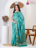 Green SyntheticSilk Party saree with Printed from Rang Rajasthani