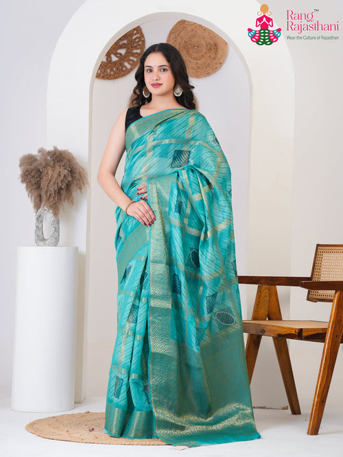 Teal Green Cotton Silk Banarasi Weaving Saree : Woven Elegance main-image