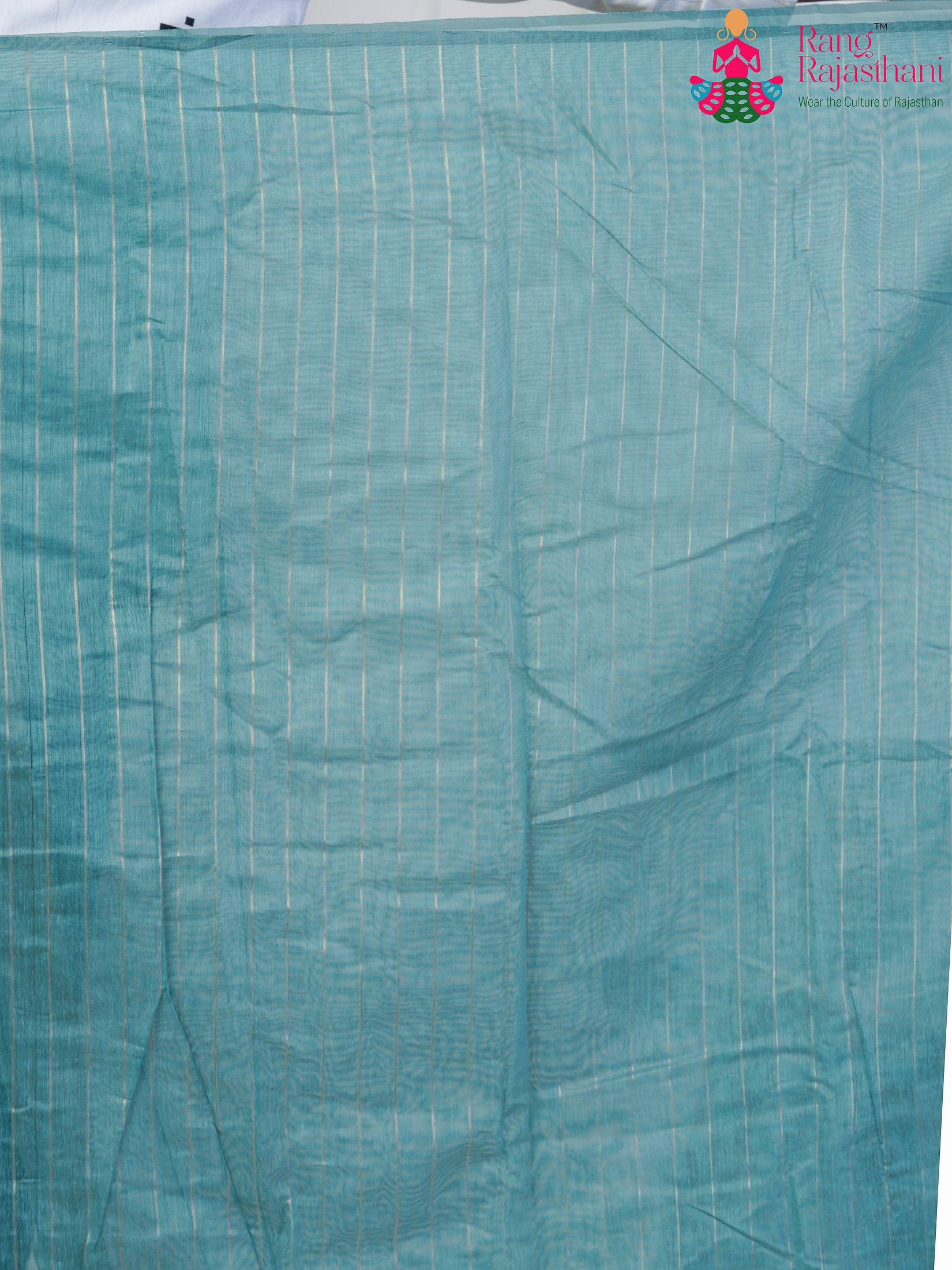 Rama Cotton saree with Printed pleats view