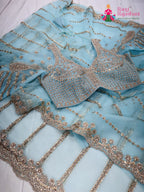 teal net sequin saree for wedding reception by Rang Rajasthani