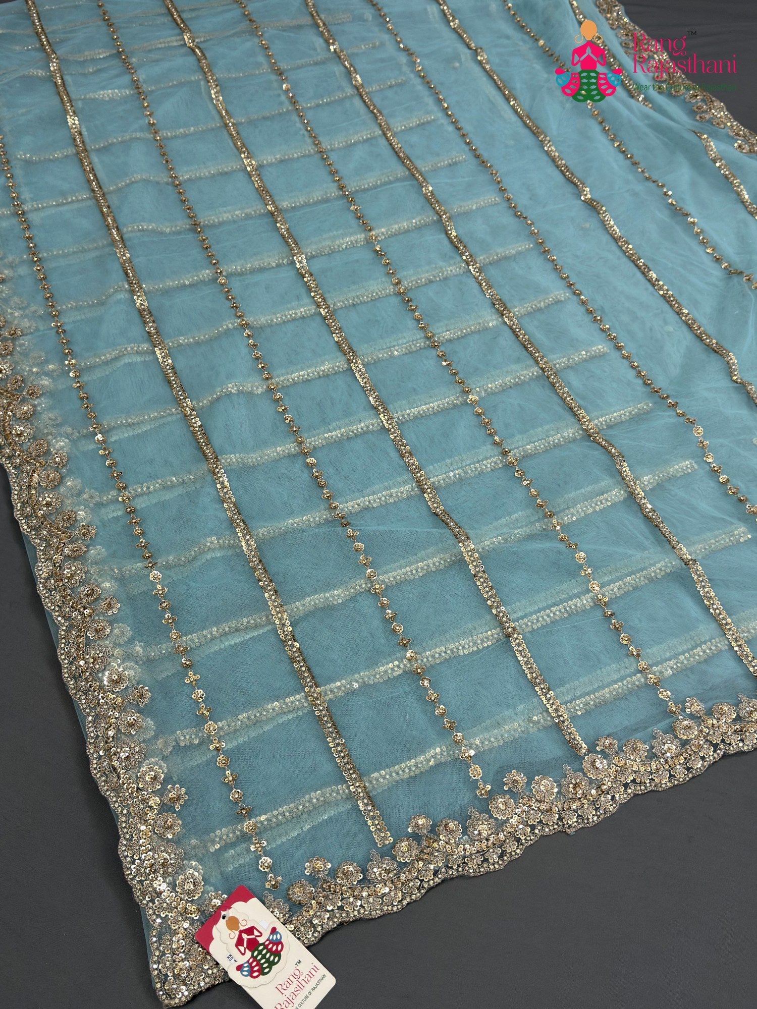 Firozi Net Sequin Saree for Wedding Reception | Premium Collection