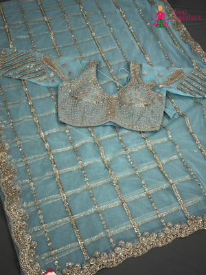 Firozi Net Sequin Saree for Wedding Reception | Premium Collection