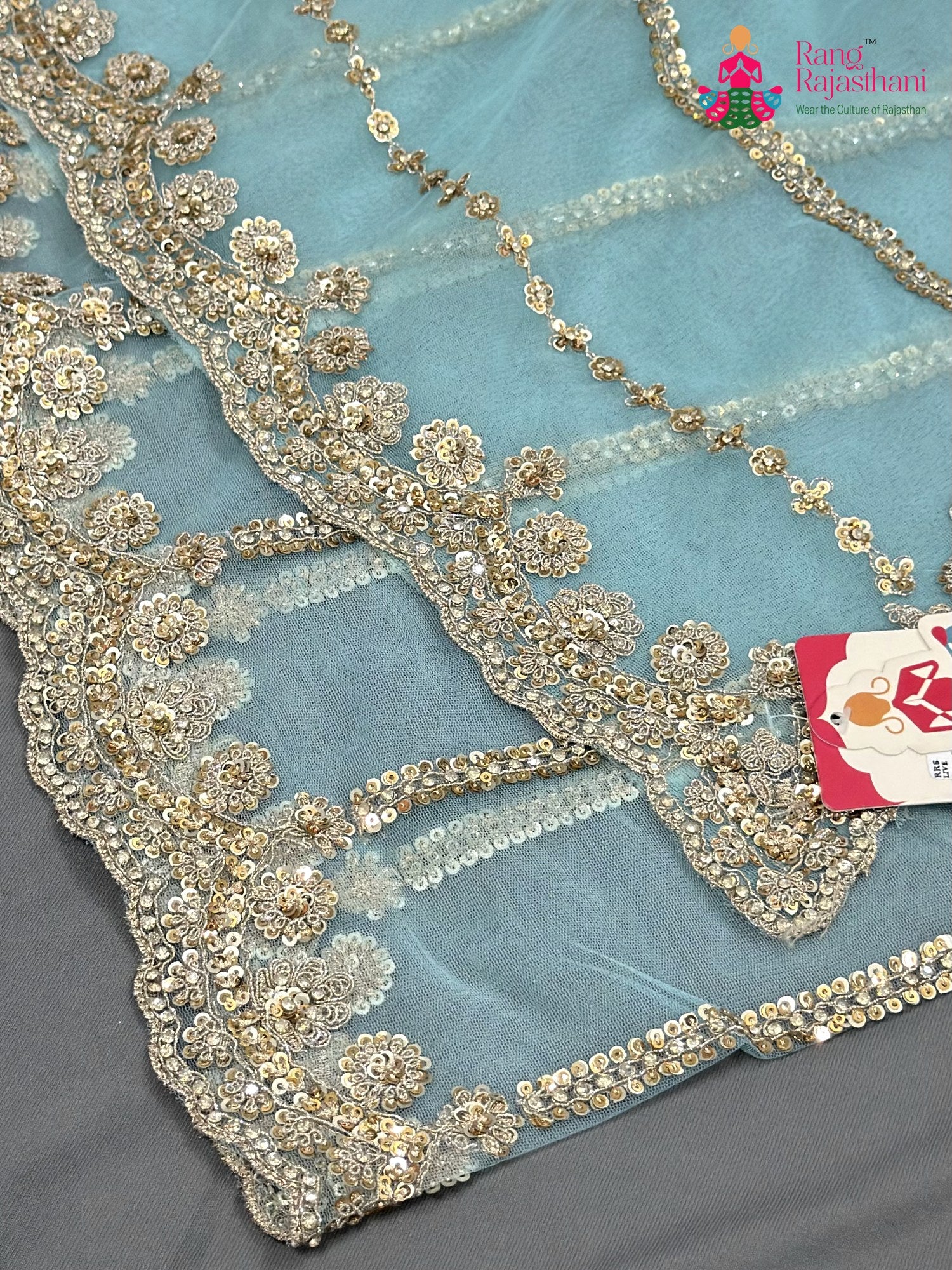 Firozi Net Sequin Saree for Wedding Reception | Premium Collection