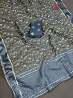 Firozi Pure Tissue Silk Zari Embroidery Saree for Festive Celebration | Elegant Pick