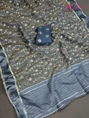 Firozi Pure Tissue Silk Zari Embroidery Saree for Festive Celebration | Elegant Pick