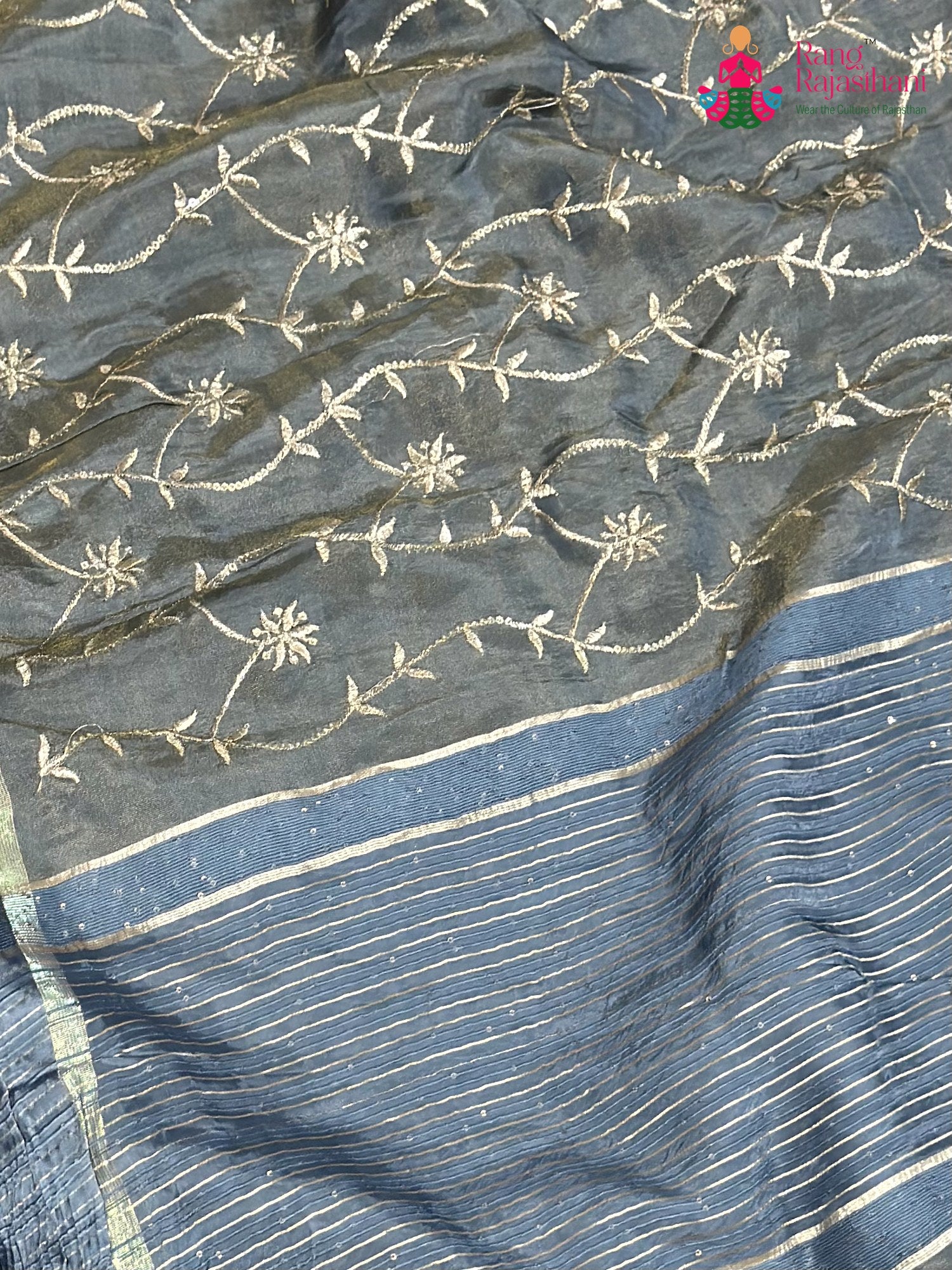 Firozi Pure Tissue Silk Zari Embroidery Saree for Festive Celebration | Elegant Pick