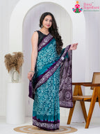 Firozi Cotton saree with Printed pleats view
