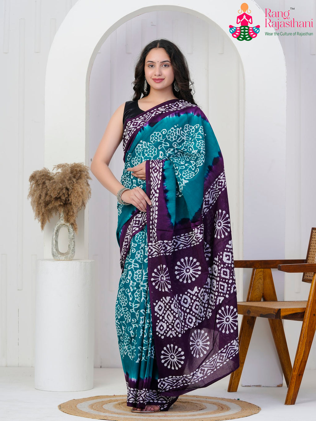 Firozi Cotton officeParty saree with Printed from Rang Rajasthani