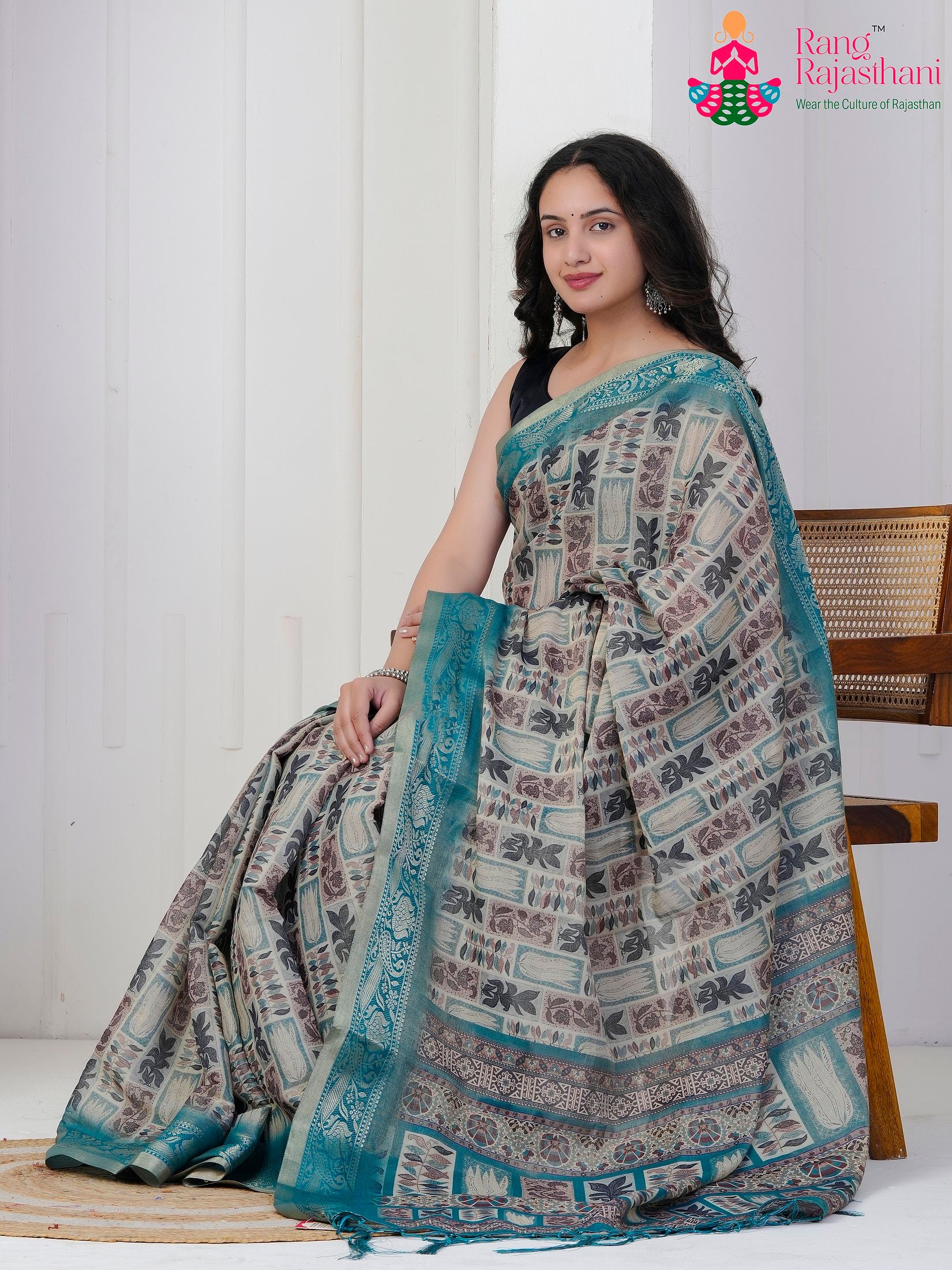 Rama Imported saree with Printed pleats view