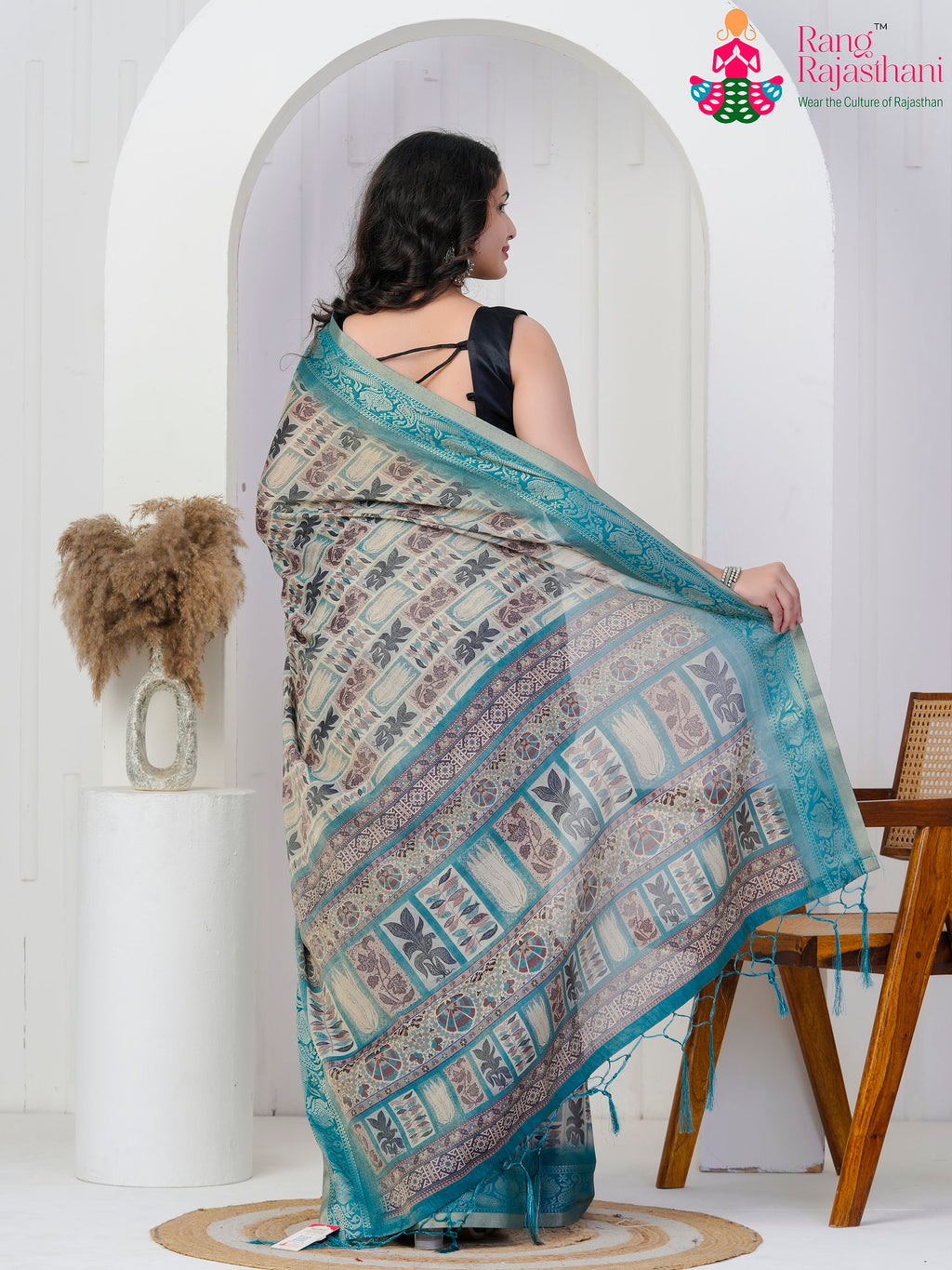 Rama Imported saree with Printed back view