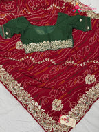 fabric texture of traditional red fabric saree