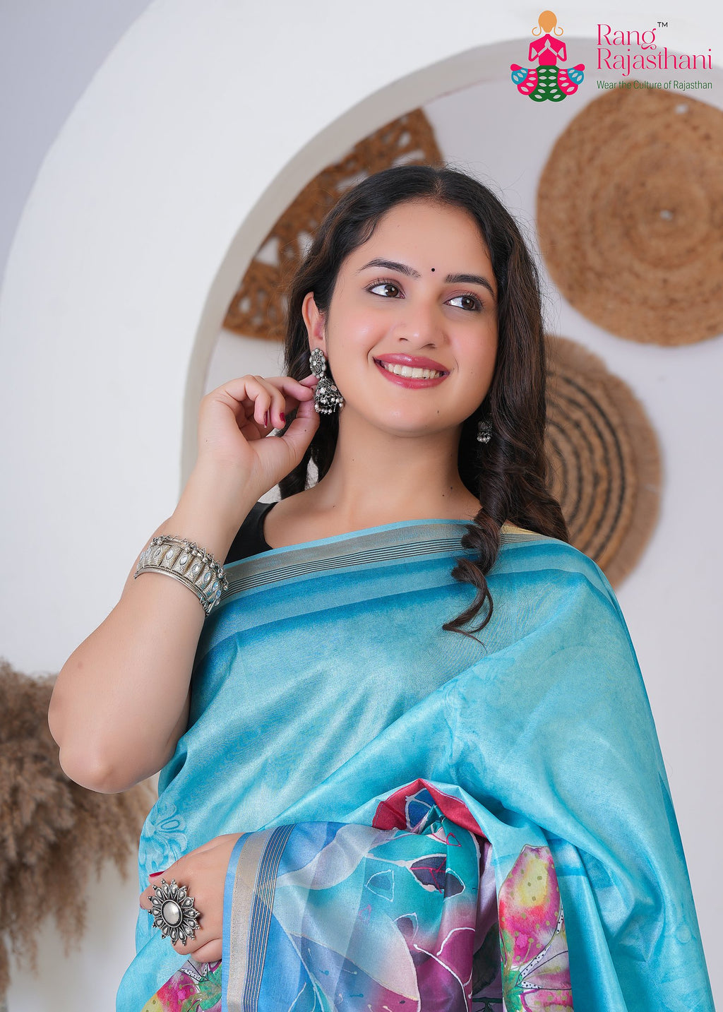 Turquoise Imported saree with Zari close up detailing