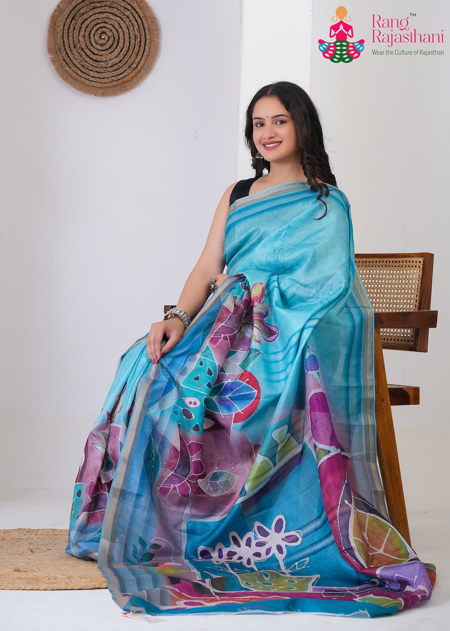 Turquoise Imported saree with Zari pallu detailing