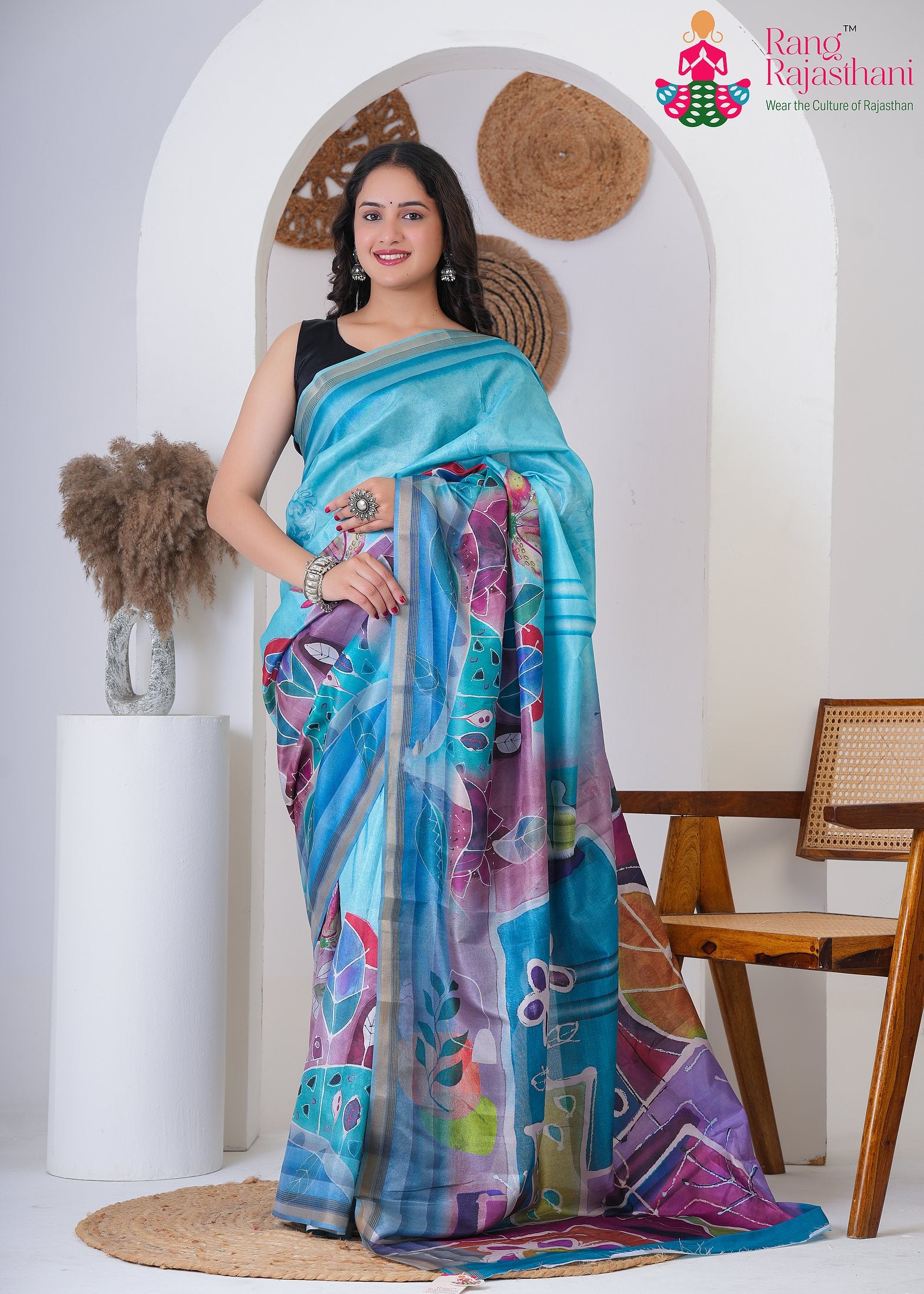 Turquoise Imported Party saree with Zari from Rang Rajasthani