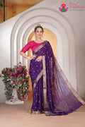 Violet Pure Chinon Wedding saree with Zari Border and Embroidery Butti from Rang Rajasthani