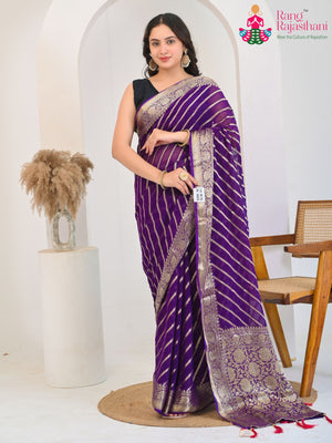 Purple Soft Georgette Banarasi Zari Weave Leheriya Saree for Wedding Guest | Festive Pick