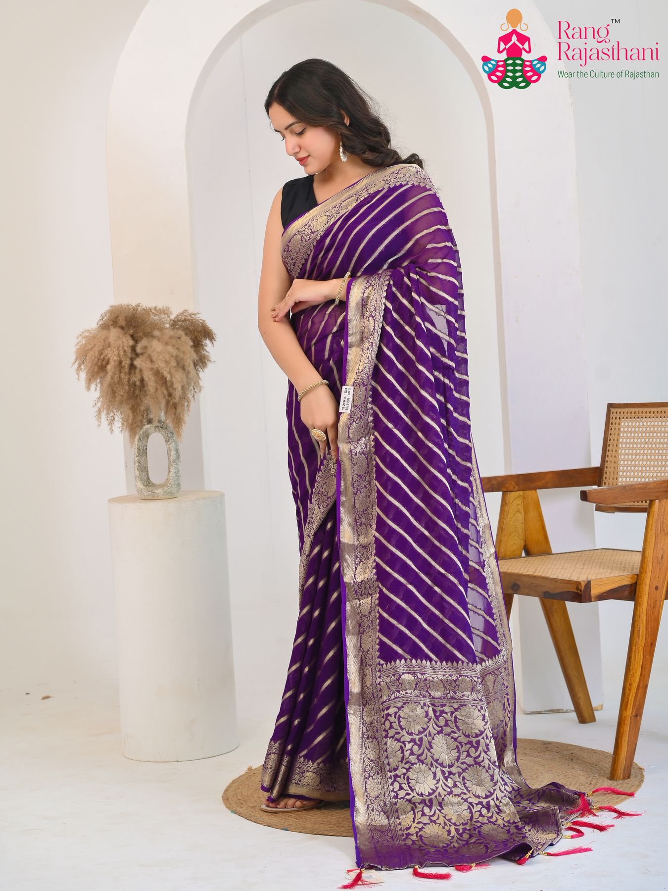 Violet Pure Georgette Festive Leheriya Saree : Rani Sa Look