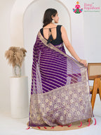Voilet Pure Georgette saree with Khaddi Work back view