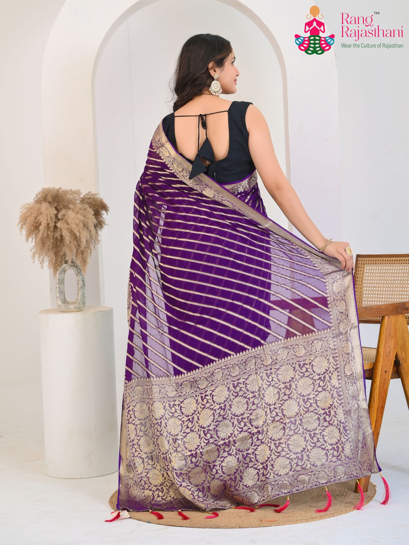 Violet Pure Georgette Festive Leheriya Saree : Rani Sa Look