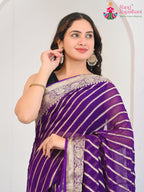 Voilet Pure Georgette saree with Khaddi Work close up detailing