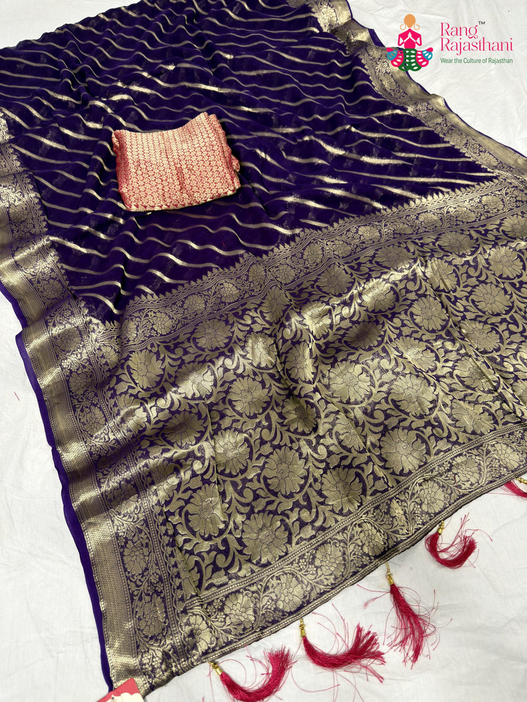 Violet Pure Georgette Festive Leheriya Saree : Rani Sa Look