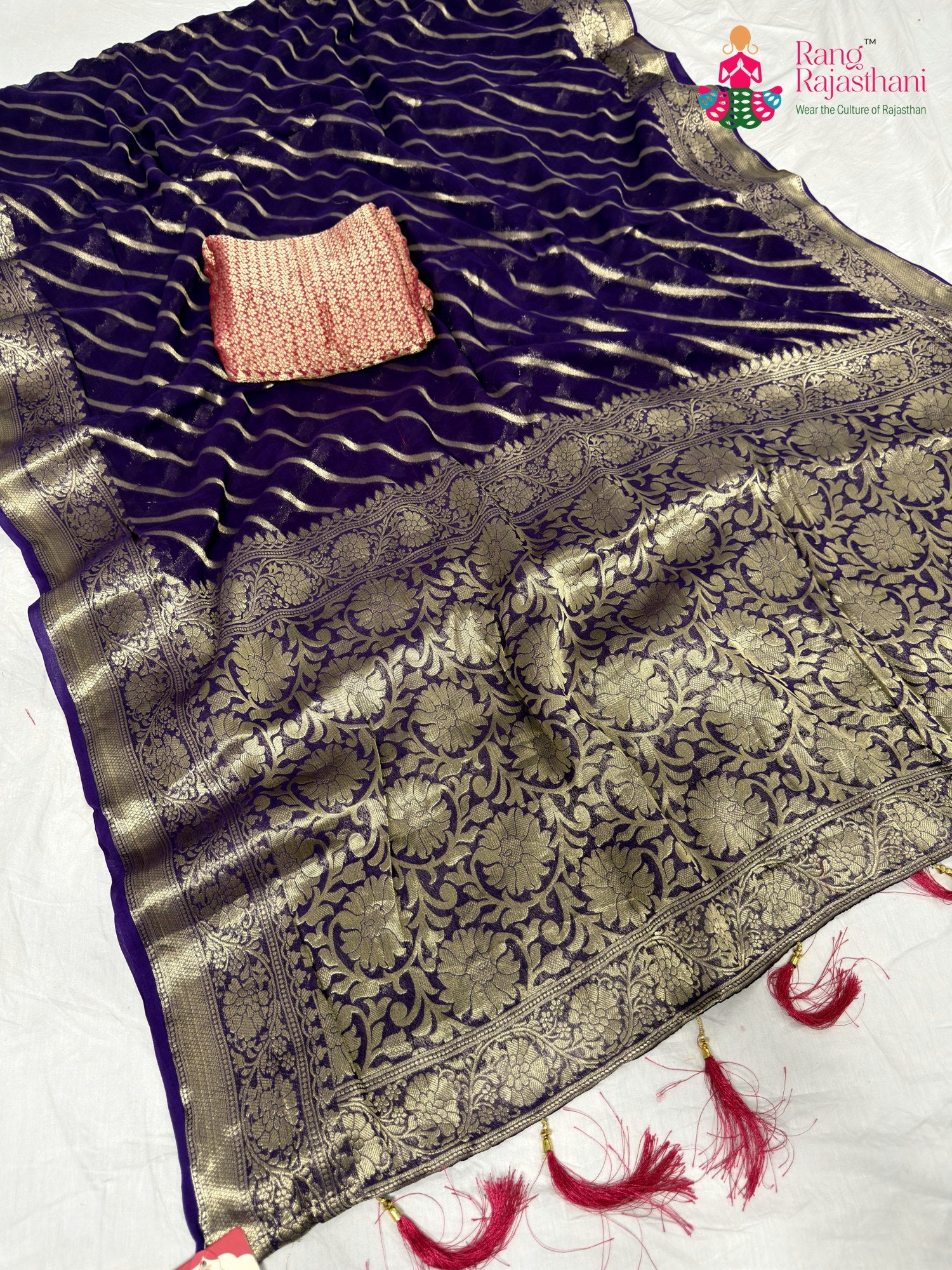 Violet Pure Georgette Festive Leheriya Saree : Rani Sa Look