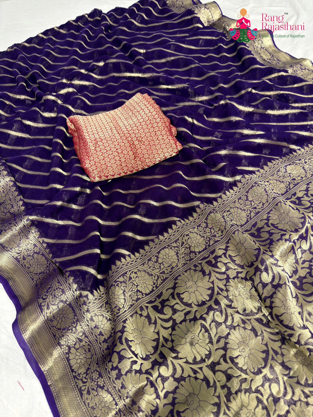 Violet Pure Georgette Festive Leheriya Saree : Rani Sa Look