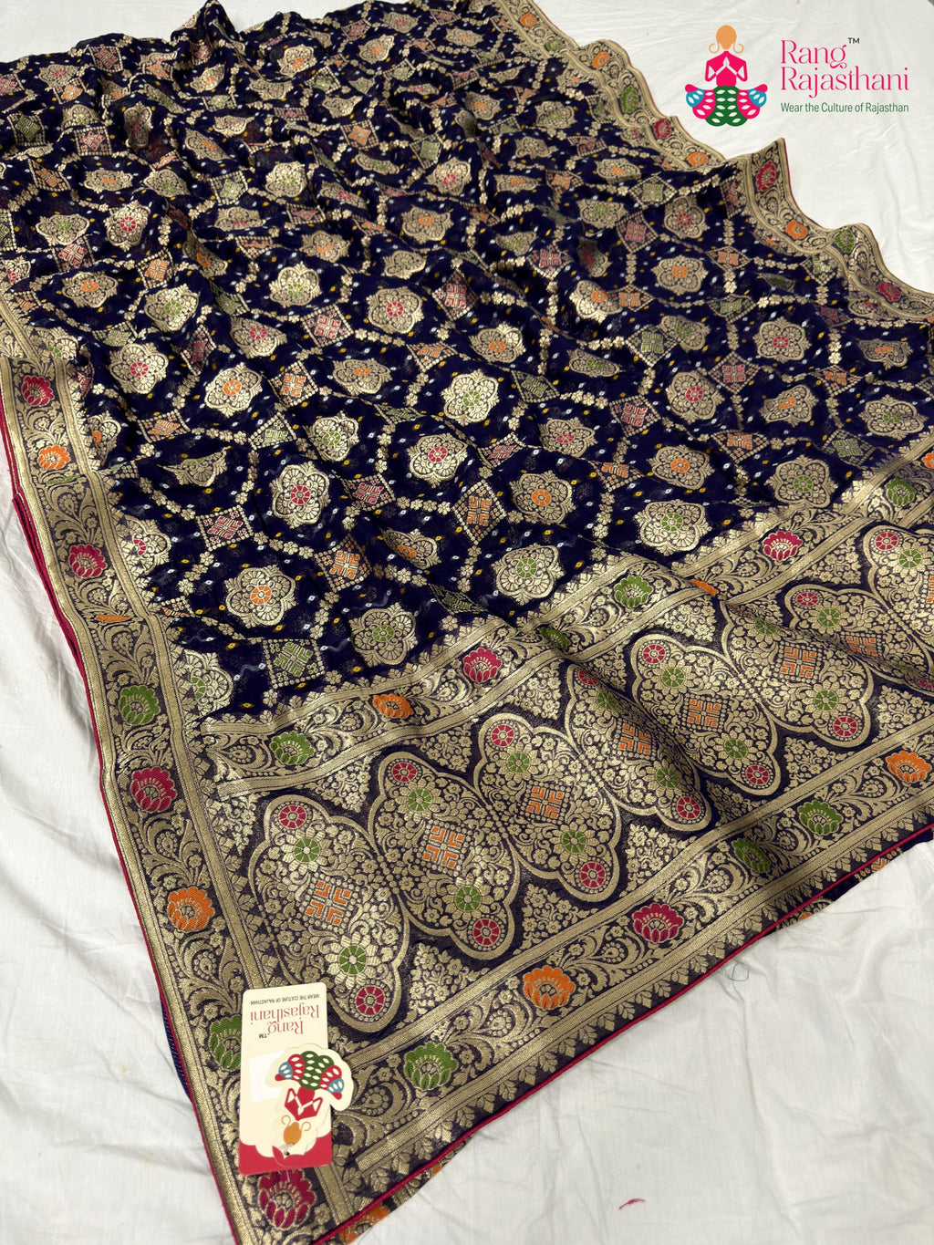 border detailing of violet pure georgette khaddi saree