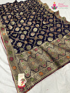 border detailing of violet pure georgette khaddi saree