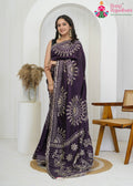Violet Silk saree with Gotta Kinari Work side drape view