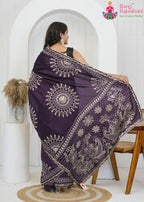 Violet Silk saree with Gotta Kinari Work back view