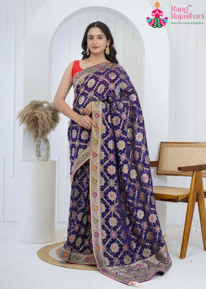 Purple Soft Georgette Banarasi Zari Weave Saree for Wedding Guest | Designer Collection