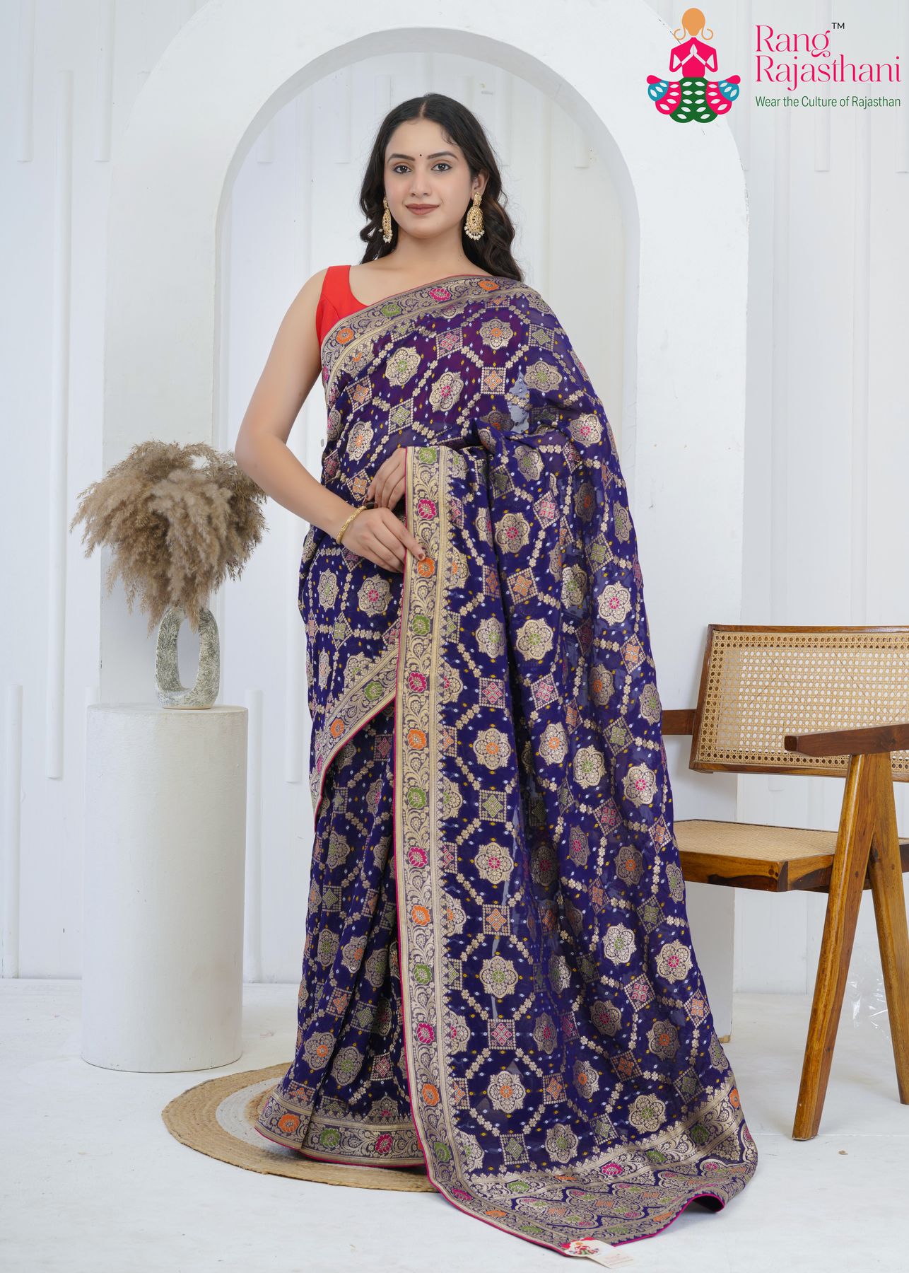 Voilet Khaddi Georgette Bandhani Saree : Meenakari Royal Radiance