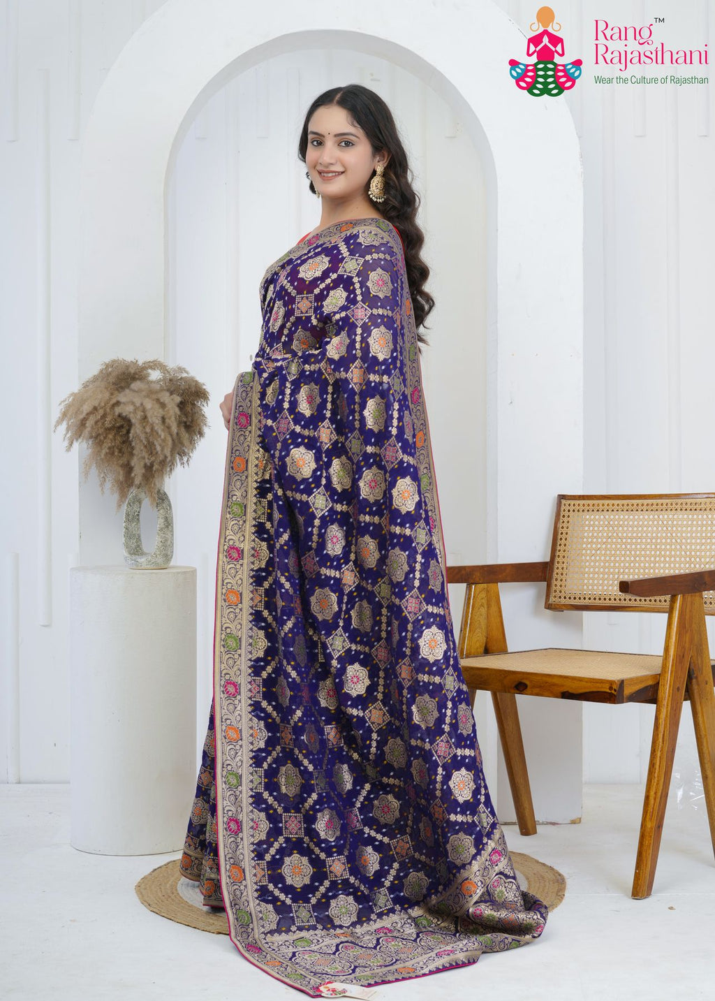 Voilet Khaddi Georgette Bandhani Saree : Meenakari Royal Radiance