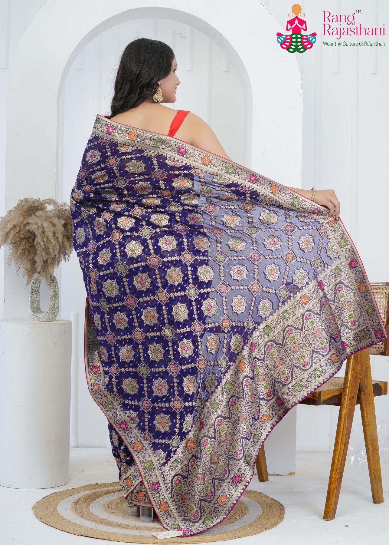 Voilet Khaddi Georgette Bandhani Saree : Meenakari Royal Radiance