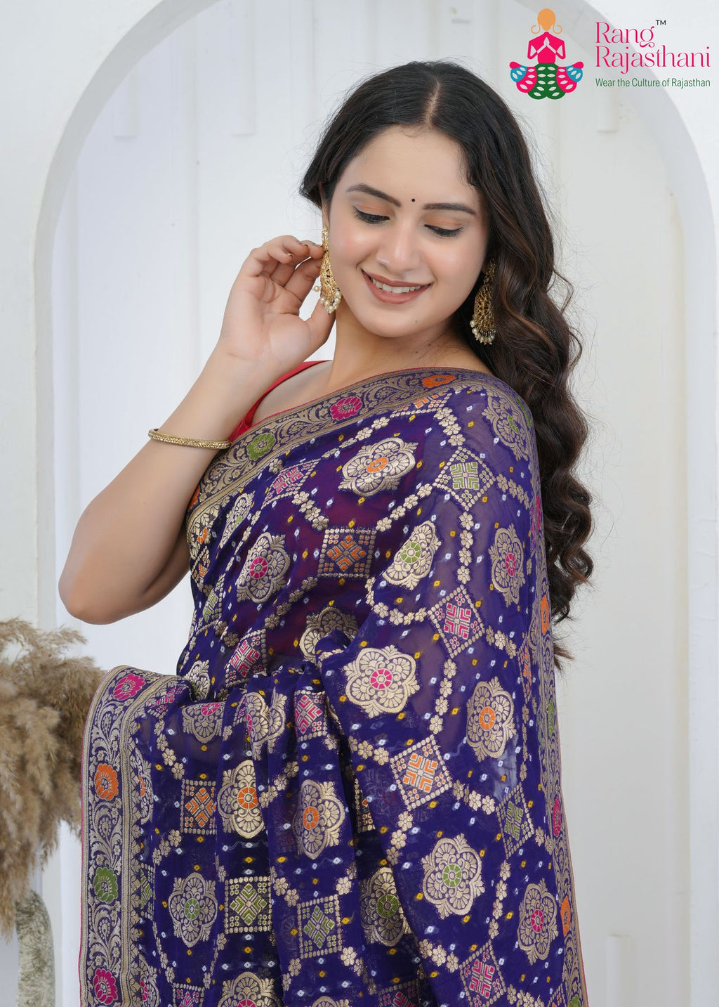 Voilet Khaddi Georgette Bandhani Saree : Meenakari Royal Radiance