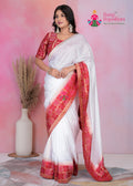 White Red Silk Wedding saree with Zari from Rang Rajasthani
