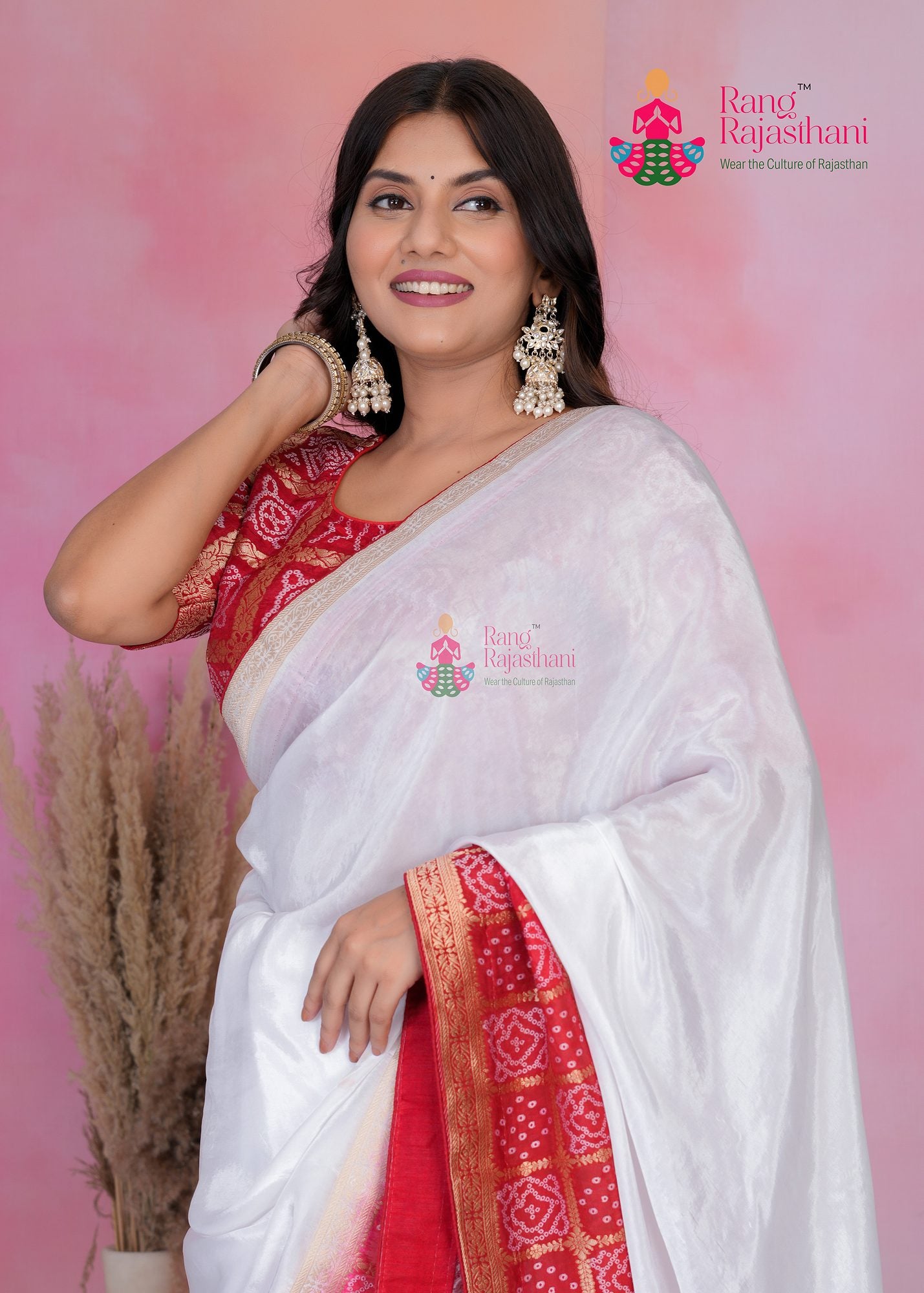 White Bandhani Saree— Wedding Saree| Rang Rajasthani