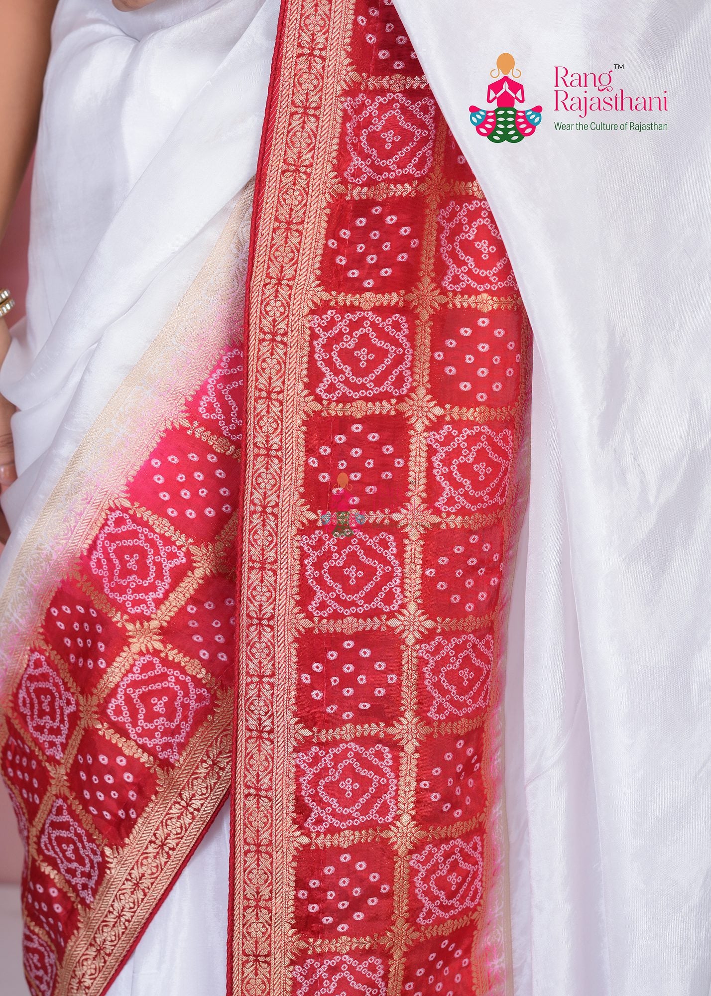 White Bandhani Saree— Wedding Saree| Rang Rajasthani